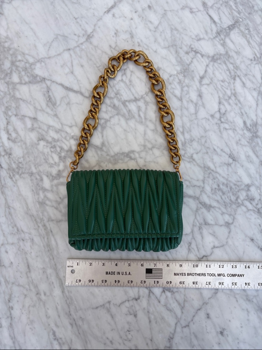 Amazon Green Quilted Mini Shoulder Bag with Gold Chain